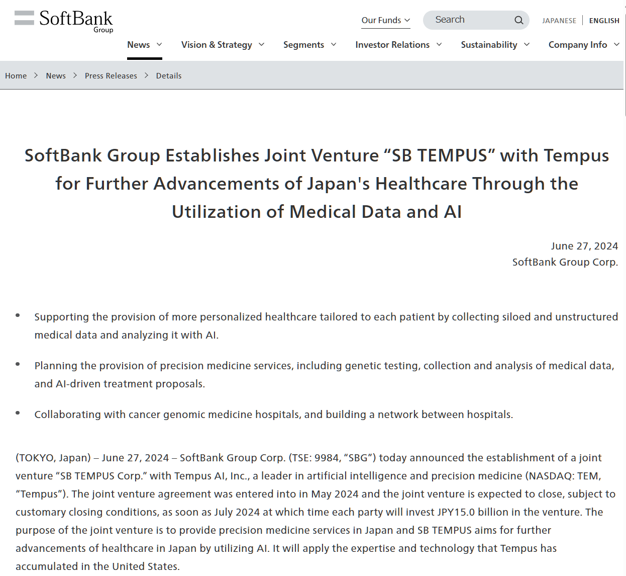 软银联手TempusAI，为癌症患者带来新希望治疗方案！插图